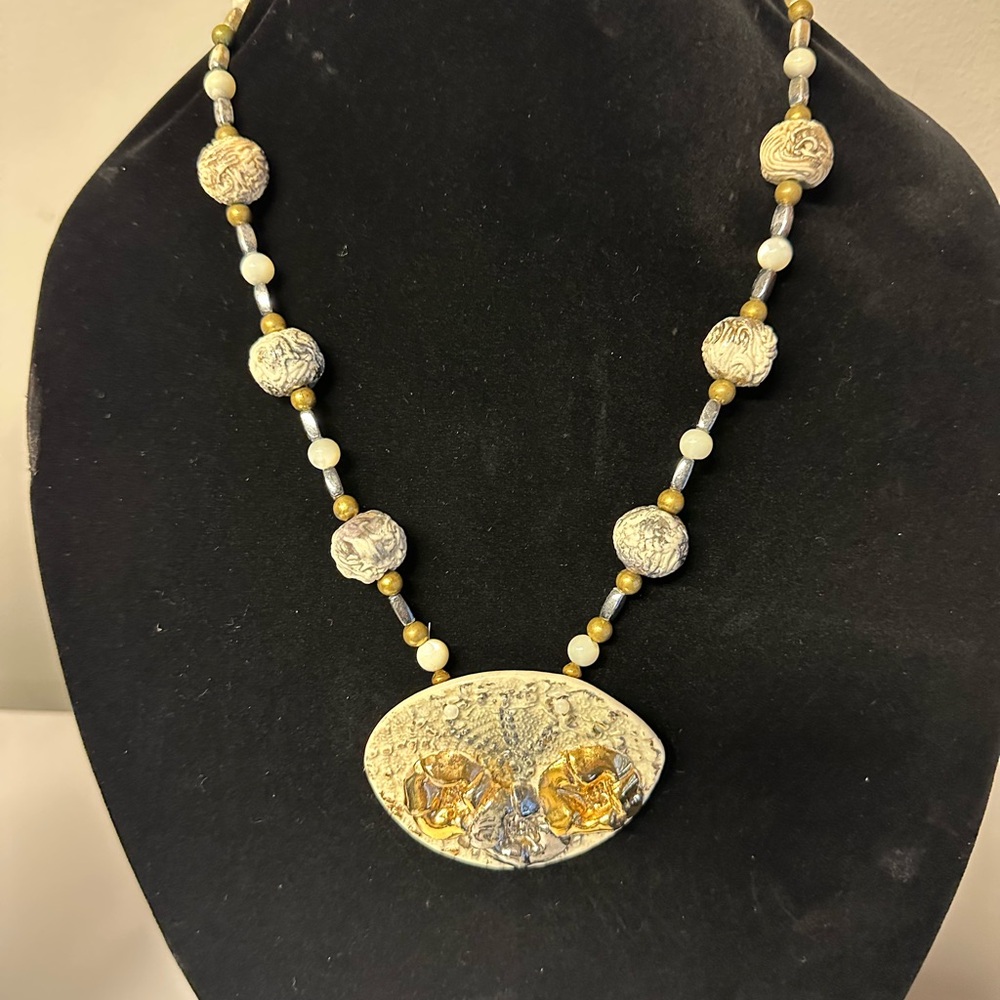Rare Vintage Signed Pottery Pendant Necklace